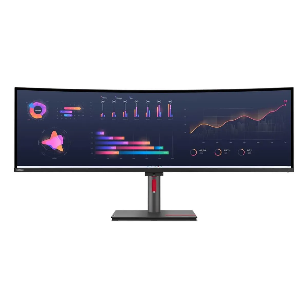 Lenovo ThinkVision P49w-30 49" 5K (5120 x 1440) Curved Monitor, Anti-glare, USB-C, HDMI, DP, RJ45, Height/Tilt/Swivel, Adjustable, Built In Speakers, 3 Year Warranty | 63DBRAT1UK