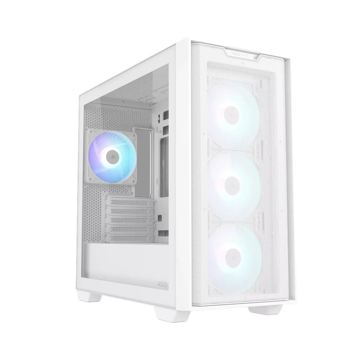 Asus A21 PLUS mATX PC Case, Tempered Glass Panel, 380mm GPU Support, 4 x 120 mm ARGB Fans, USB 3.2 Gen 1, Ample Cable Management, White, 1 Year Warranty | 90DC00H3-B19000/B1901
