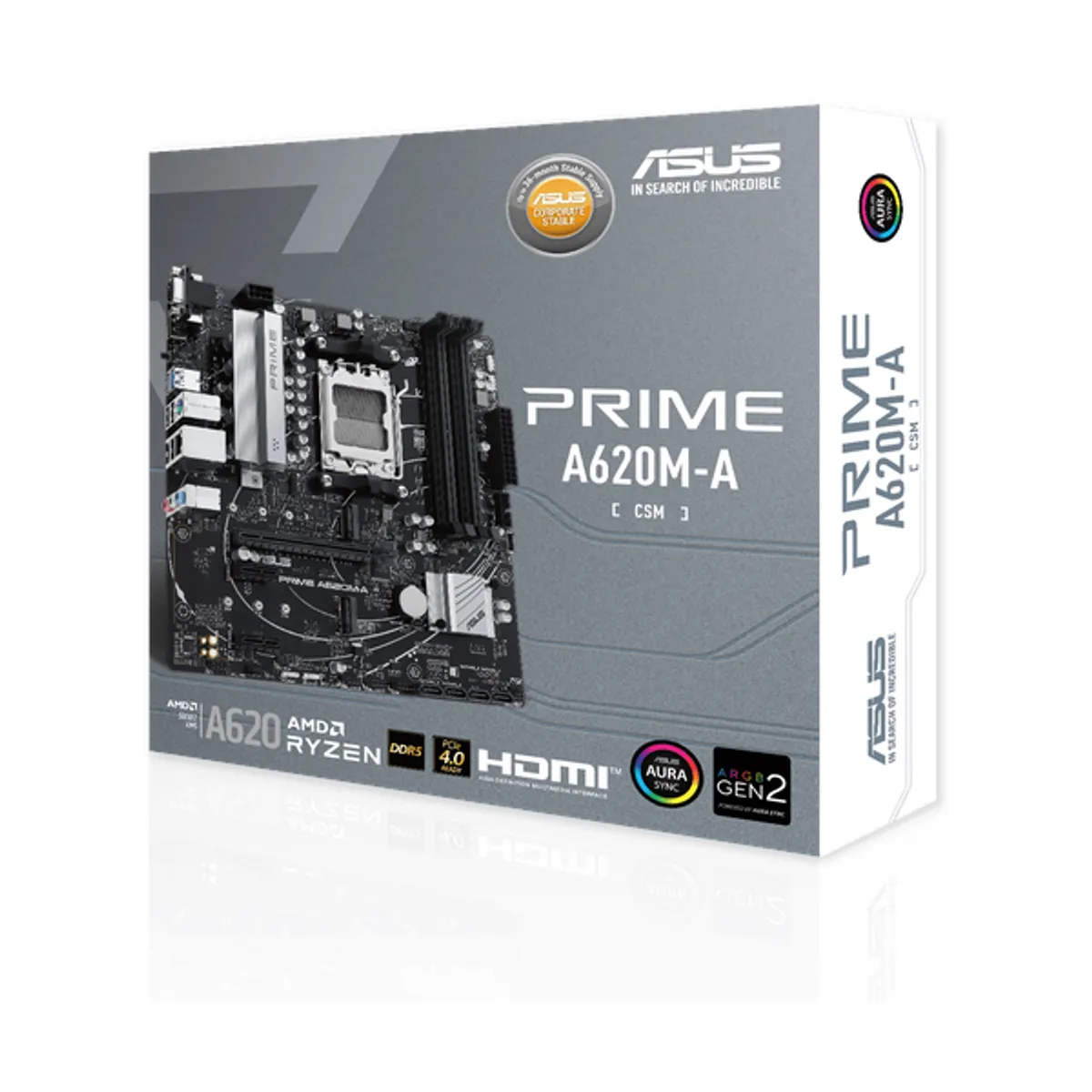 Asus PRIME A620M-A-CSM Motherboard, AM5 Socket, micro-ATX Form Factor, DDR5 Ram, PCIe 4.0, USB 5Gbps, HDMI, DisplayPort, VGA, Realtek 1Gb Ethernet, Asus 5X Protection III, 1 Year Warranty | 90MB1F10-M0EAYC