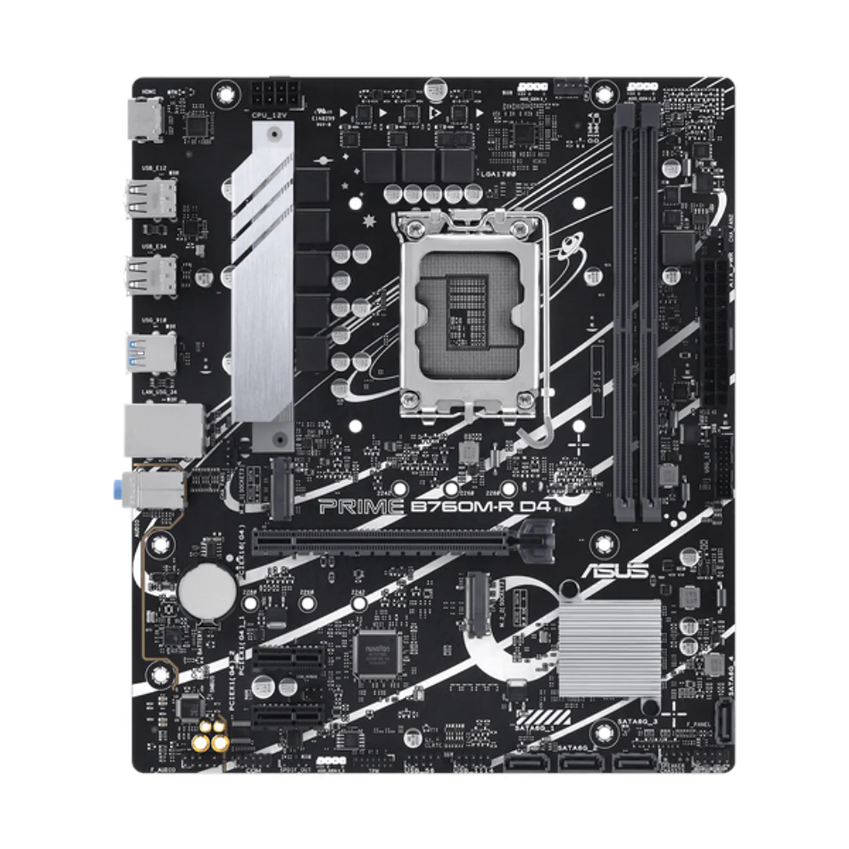 Asus PRIME B760M-R D4 Motherboard, LGA 1700 Socket, micro-ATX Form Factor, DDR4 Ram, PCIe 4.0, USB 5Gbps, HDMI 2.1, Realtek 2.5Gb Ethernet, Asus 5X Protection III, Aura Sync RGB Lighting, 1 Year Warranty | 90MB1HA0-M0EAY0
