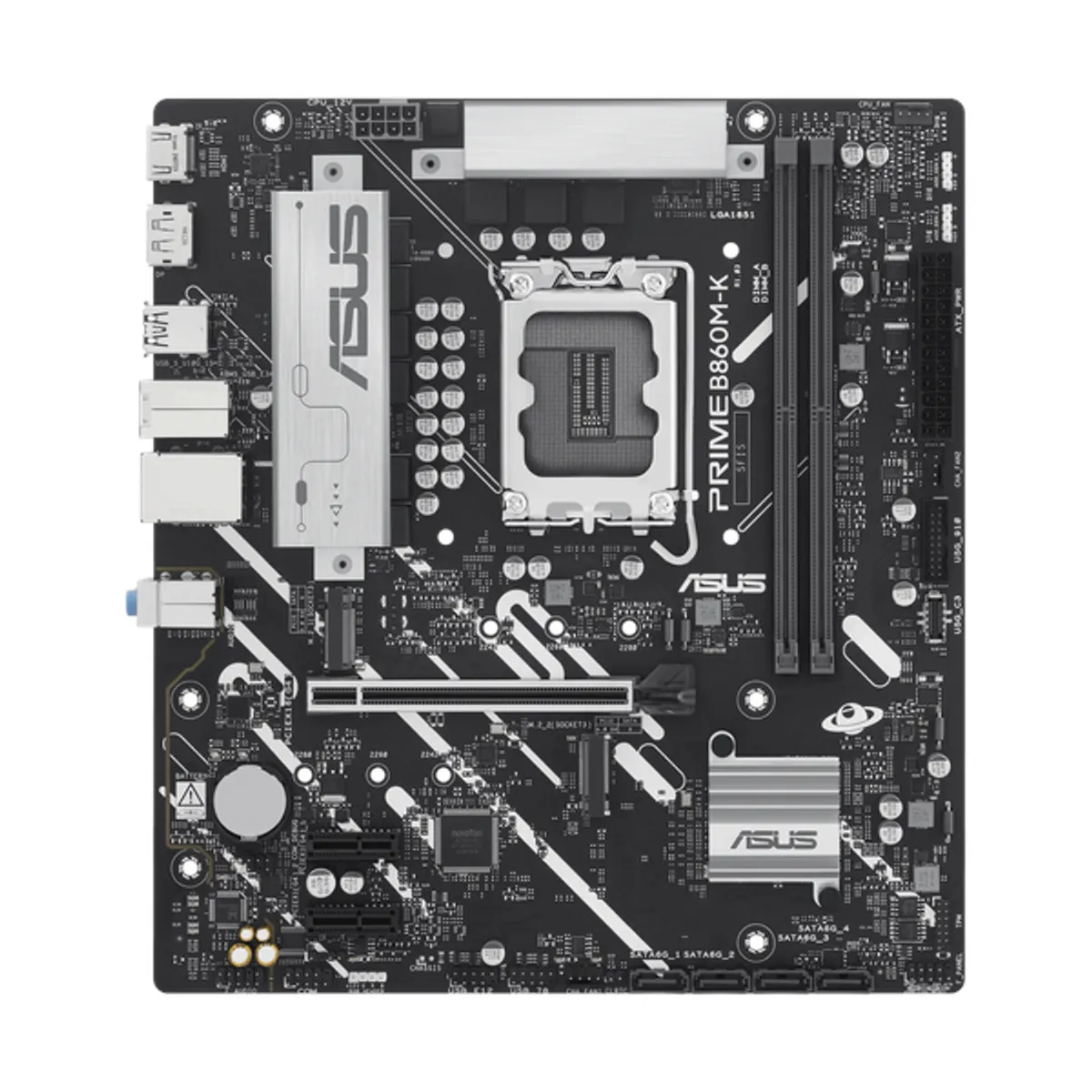 Asus PRIME B860M-K Motherboard, LGA 1851 Socket, micro-ATX Form Factor, DDR5 Ram, PCIe 4.0 With SafeSlot Core+, USB 10Gbps, HDMI, DisplayPort, Realtek 2.5Gb Ethernet With Asus LANGuard, Aura Sync, 1 Year Warranty | 90MB1JT0-M0EAY0