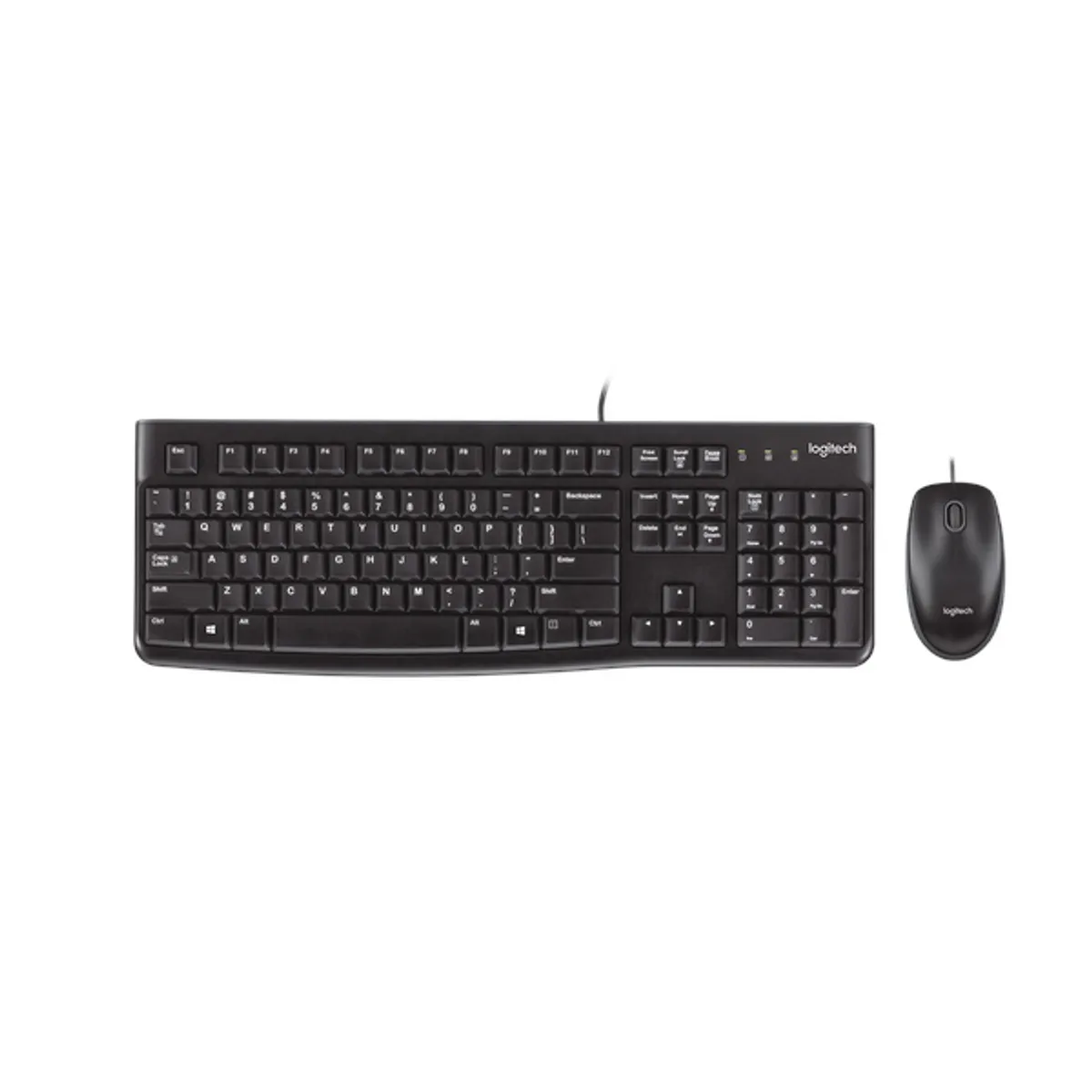 Logitech MK120 Corded Keyboard & Mouse Combo, 100% Keyboard Layout, Spill-resistant design, Deep profile key type, Full Size Ambidextrous Mouse, 1000 DPI Optical Tracking Sensor, Black, 1 Year Warranty | 920-002586