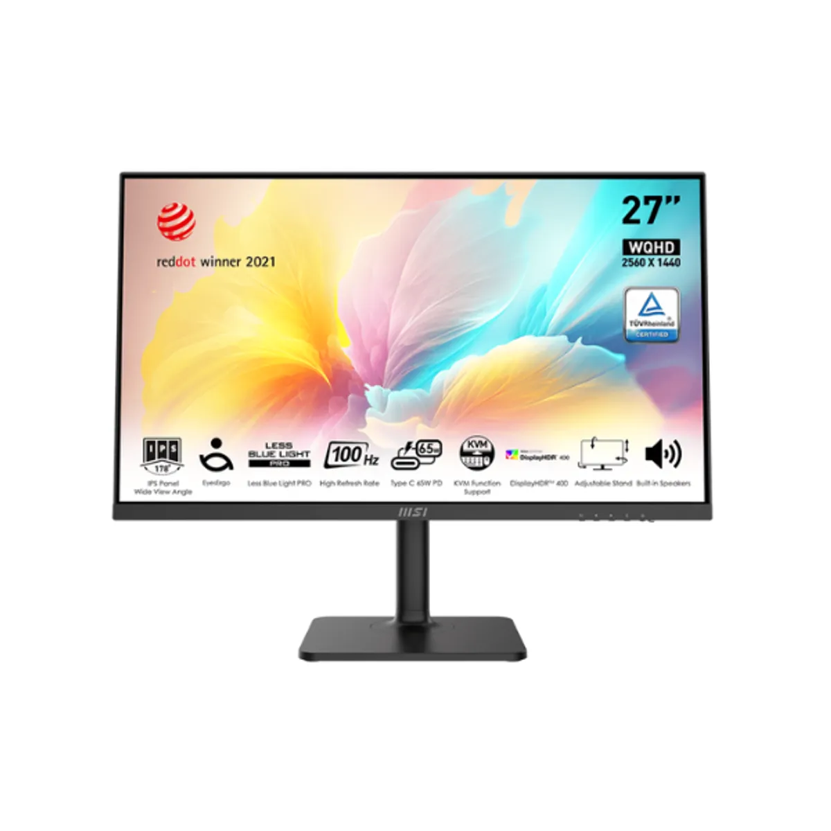 MSI 9S6-3PB19H-088 Modern MD272QXP 27" WQHD(2560 x 1440) Monitor, 1MS, 100Hz, Anti-glare, HDMI, DP, USB-C, Height/Tilt/Swivel/Pivot, Black, Adjustable, 1 Year warranty | 9S6-3PB19H-088
