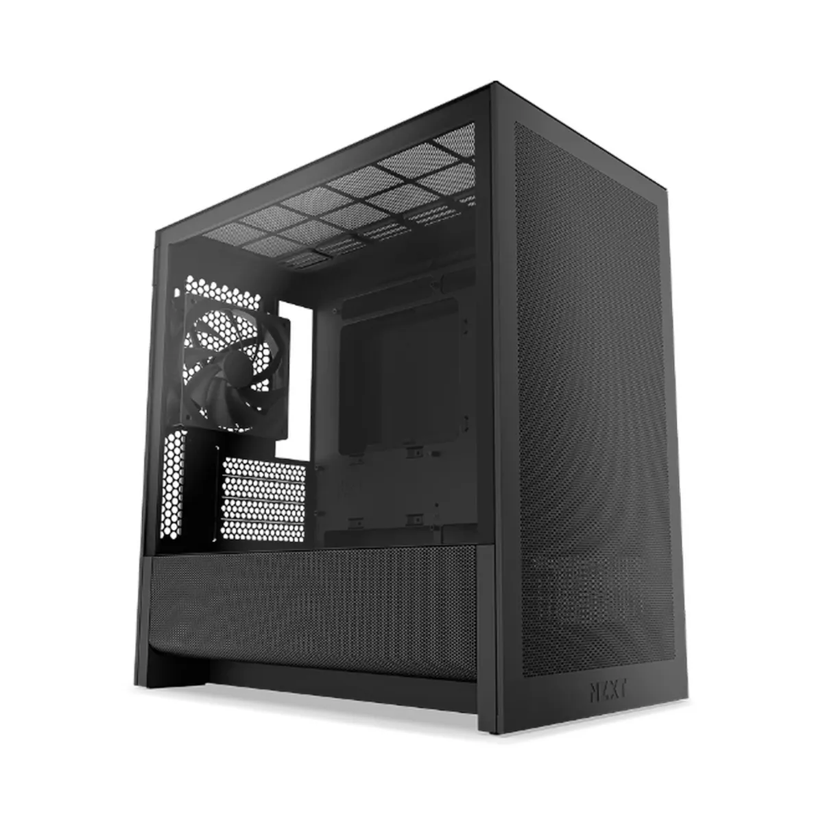 NZXT H3 Flow Micro-ATX Tower Case, Tinted Tempered Glass Side Window, 1 x F120Q (CV) Fan, Full-Size GPU Support, USB 3.2 Gen2x2, Tool-Free Access, Black, 1 Year Warranty | CC-H31FB-01