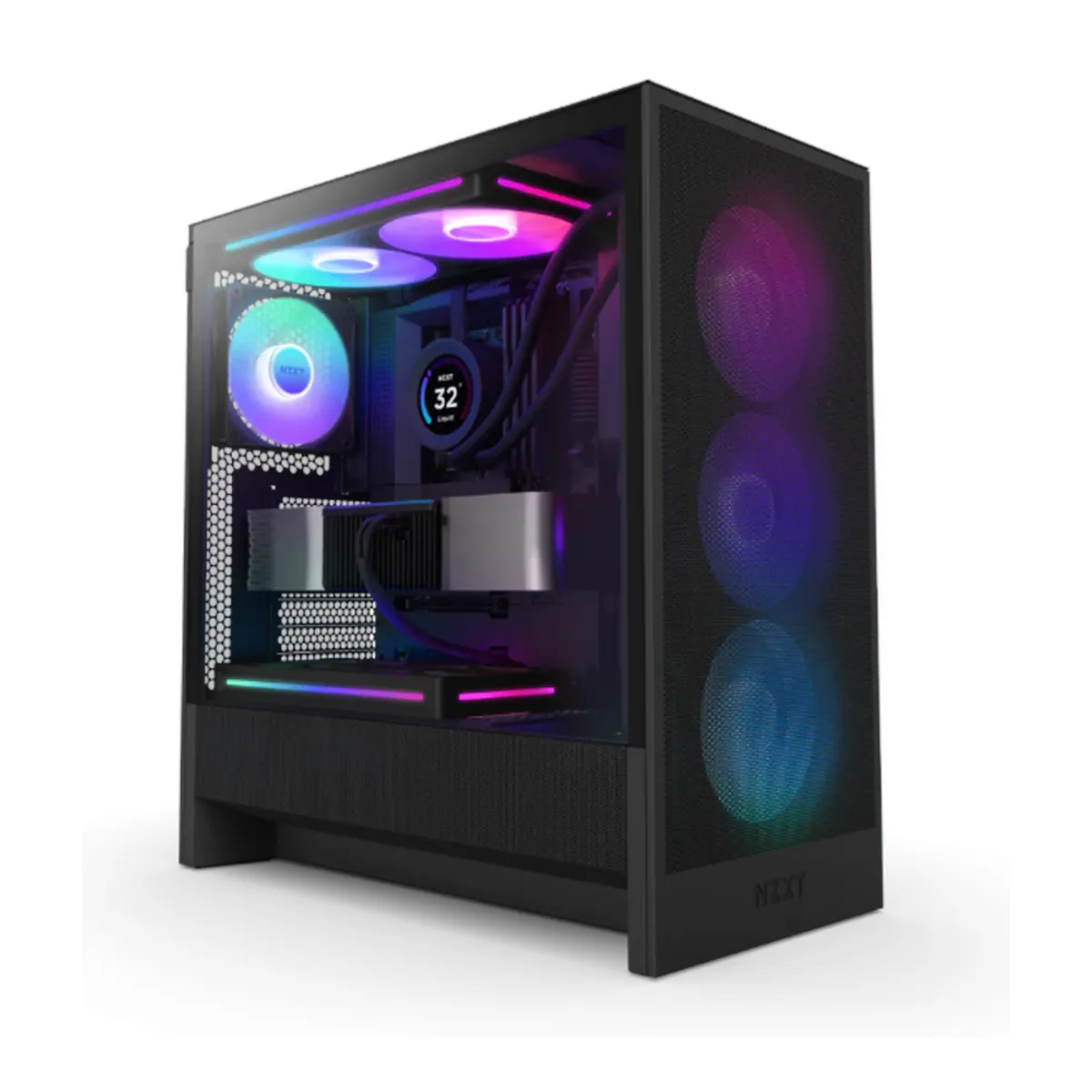 NZXT H5 Flow RGB ATX Mid-Tower Airflow Case, Dark Tinted Tempered Glass Side Window, F360 RGB Core & F120Q (CV) Fan Included, Full-Size GPU Support, USB 3.2 Gen2x2, Tool-Free Access, Black, 1 Year Warranty | CC-H52FB-R1