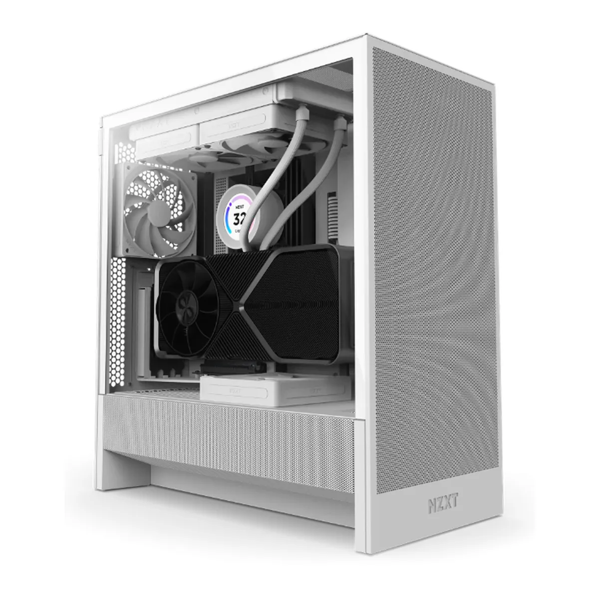 NZXT H5 Flow ATX Mid-Tower Case, Ultra Clear Tempered Glass Side Panel, 1 x F120Q (CV) Fan, Full-Size GPU Support, USB 3.2 Gen2x2, Tool-Free Access, White, 1 Year Warranty | CC-H52FW-01
