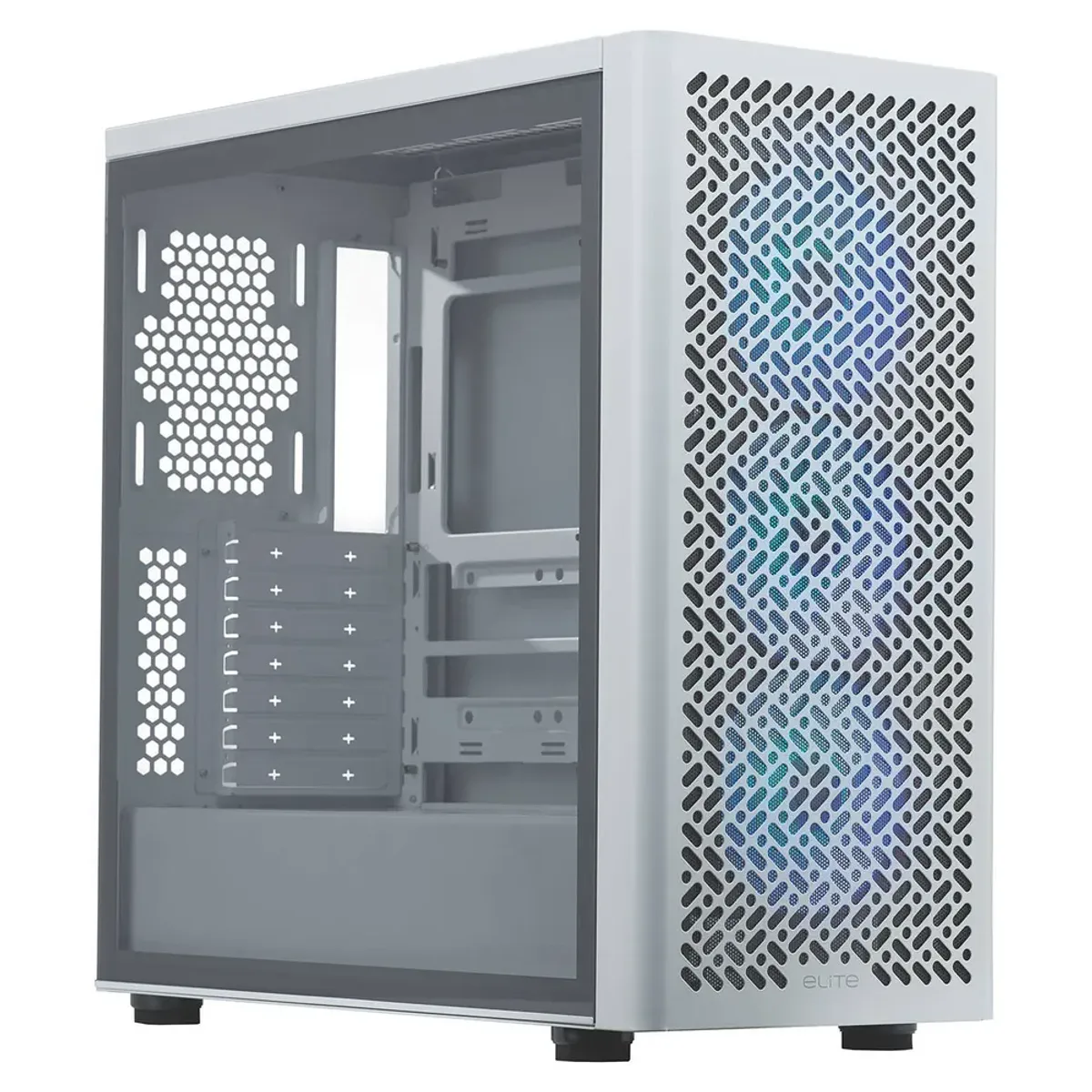 Cooler Master Elite 502 Mid Tower PC Casing, Tempered Glass Side Panel, Advanced Mesh Front Panel, 410mm GPU Support, USB 3.2 Gen 1, White, 1 Year Warranty | E502-WGNN-S00