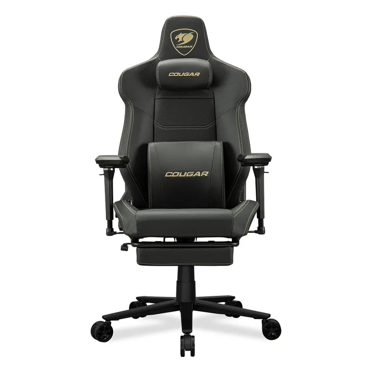 Cougar Armor Evo M Gaming Chair, Breathable PVC Leather, Full Steel Frame, Class 4 Gas Lift Cylinder, Retractable Footrest, Lumbar Cushion, Magnetic Memory Foam Neck Pillow, 5D Adjustable Armrests, 160 kg Weight Limit, Black & Gold, 1 Year Warranty | 3MEVMGLB-0001