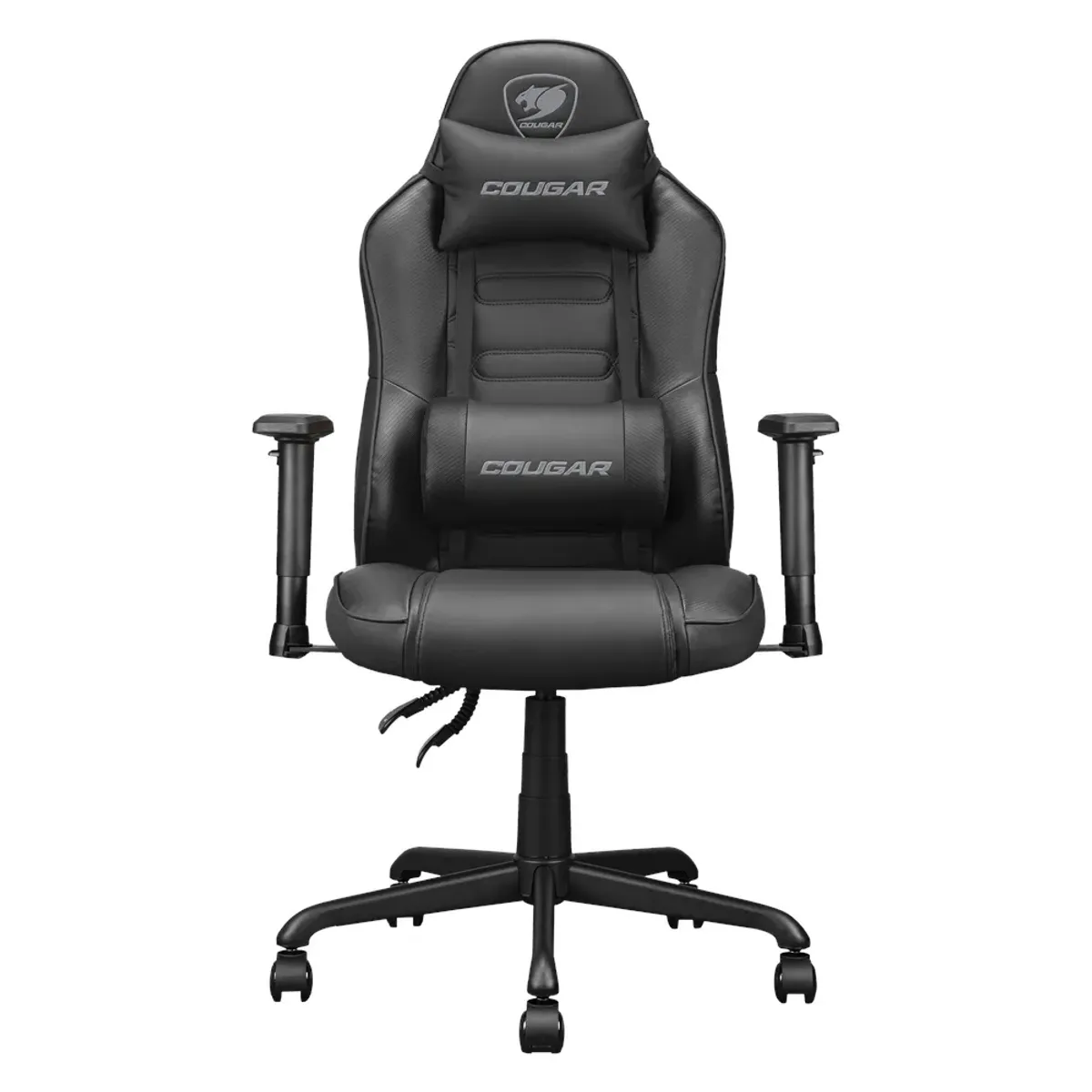 Cougar Fusion S Ergonomic Gaming Chair, Skin-Friendly PVC Faux Leather, Class 4 Gas Lift Cylinder, Metal 5-Star Base, Built-in 3D Curved Lumbar Support, Multi-density Foam Seat, Recline Up to 130º, 2D Adjustable Armrests, 120 kg Weight Limit, Black, 1 Year Warranty | 3MFS3BLB-0001