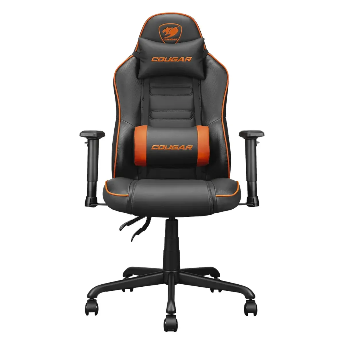 Cougar Fusion S Ergonomic Gaming Chair, Skin-Friendly PVC Faux Leather, Class 4 Gas Lift Cylinder, Metal 5-Star Base, Built-in 3D Curved Lumbar Support, Multi-density Foam Seat, Recline Up to 130º, 2D Adjustable Armrests, 120 kg Weight Limit, Black & Orange, 1 Year Warranty | 3MFSL0RB-0001