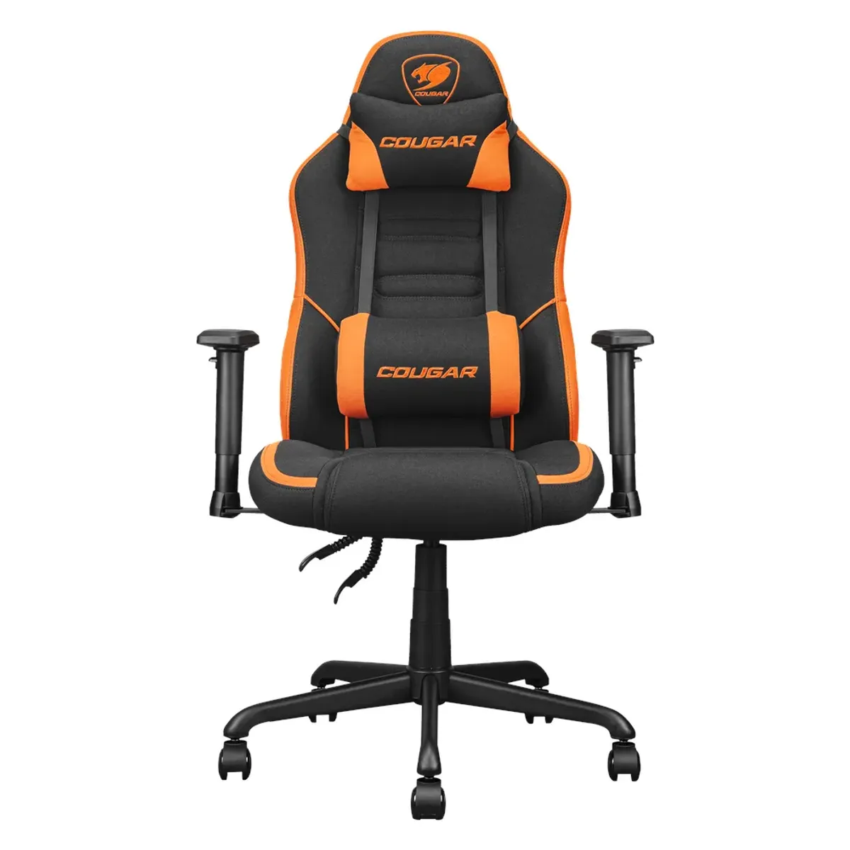 Cougar Fusion SF Ergonomic Gaming Chair, Skin-Friendly PVC Faux Leather, Class 4 Gas Lift Cylinder, Steel 5-Star Base, Built-in 3D Curved Lumbar Support, Multi-density Foam Seat, 2D Adjustable Armrests, 120 kg Weight Limit, Black & Orange, 1 Year Warranty | 3MFSF0RB-0001