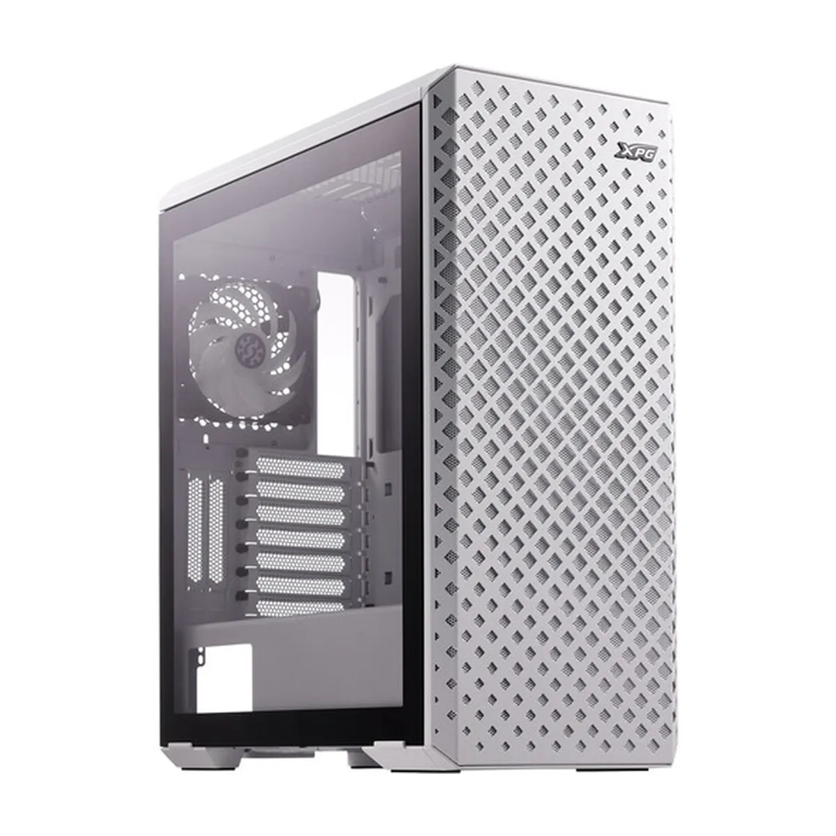 XPG Defender Pro Mid-Tower E-ATX PC Case, Tempered Glass Side Panel With Mesh Panel Design, 3 x XPG VENTO ARGB 120mm Fans, 400mm GPU Support, USB 3.0, White, 1 Year Warranty | DEFENDERPRO-WHCWW