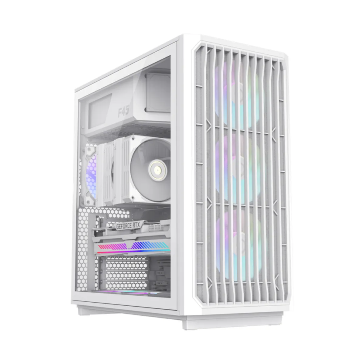 Gamemax F45 WW ATX PC Case, Tempered Glass Left Panel, 3 x 120mm ARGB Fans, 350mm GPU Support, USB 3.2 Gen 2, White, 1 Year Warranty | GM-F45WH