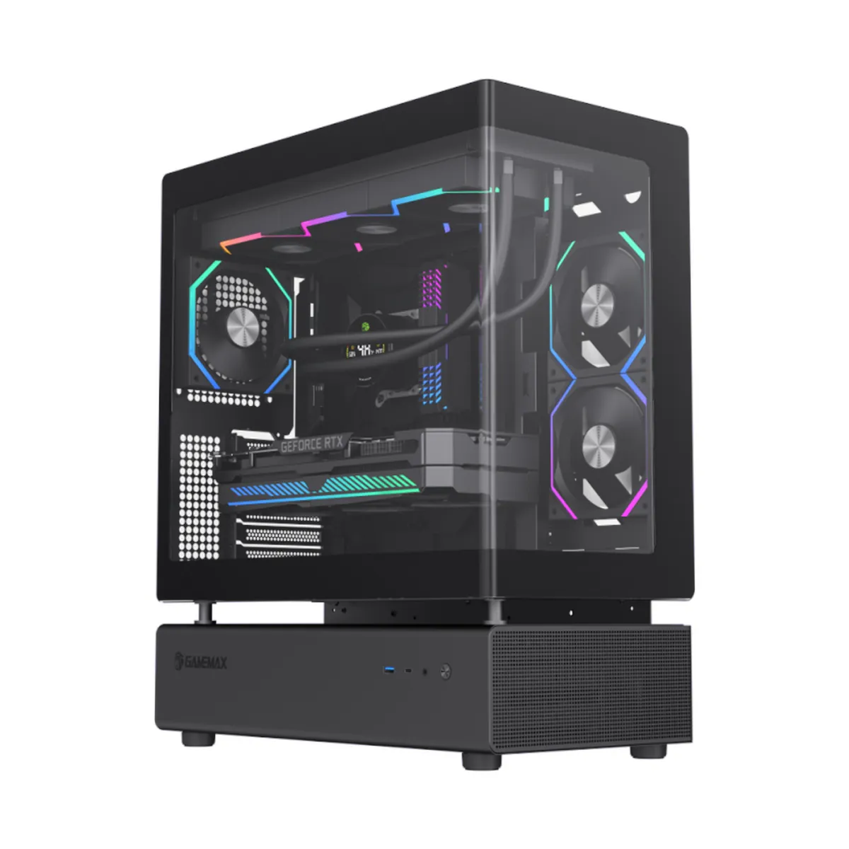 Gamemax N80 BK ATX PC Case, Front & Side Tempered Glass Panel, 270° cooling with 6 ARGB fans, 415mm GPU Support, USB 3.0, Black, 1 Year Warranty | GM-N80BK