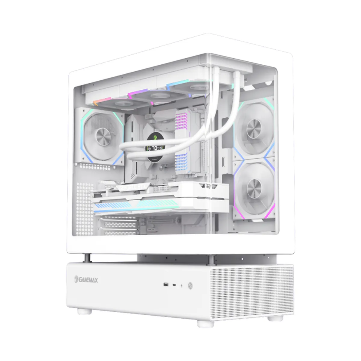 Gamemax N80 WH ATX PC Case, Front & Side Tempered Glass Panel, 270° cooling with 6 ARGB fans, 415mm GPU Support, USB 3.0, White, 1 Year Warranty | GM-N80WH