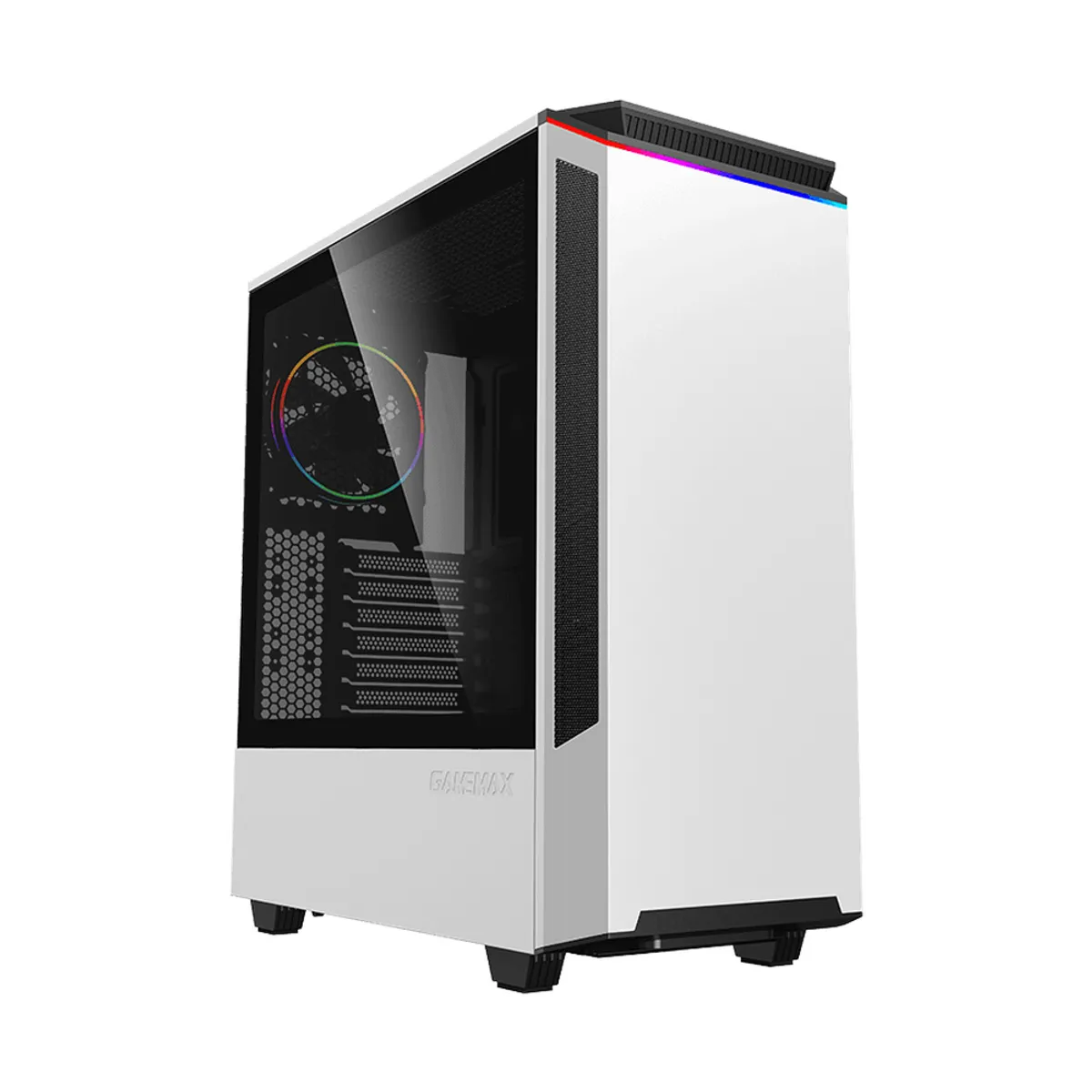 Gamemax Paladin T801 ARGB ATX PC Case, Tempered Glass Side Panel, 1 x ARGB 12cm Rainbow Fan, 360mm GPU Support, USB 3.1 Gen 1, White, 1 Year Warranty | GM-T801-PAL-WH