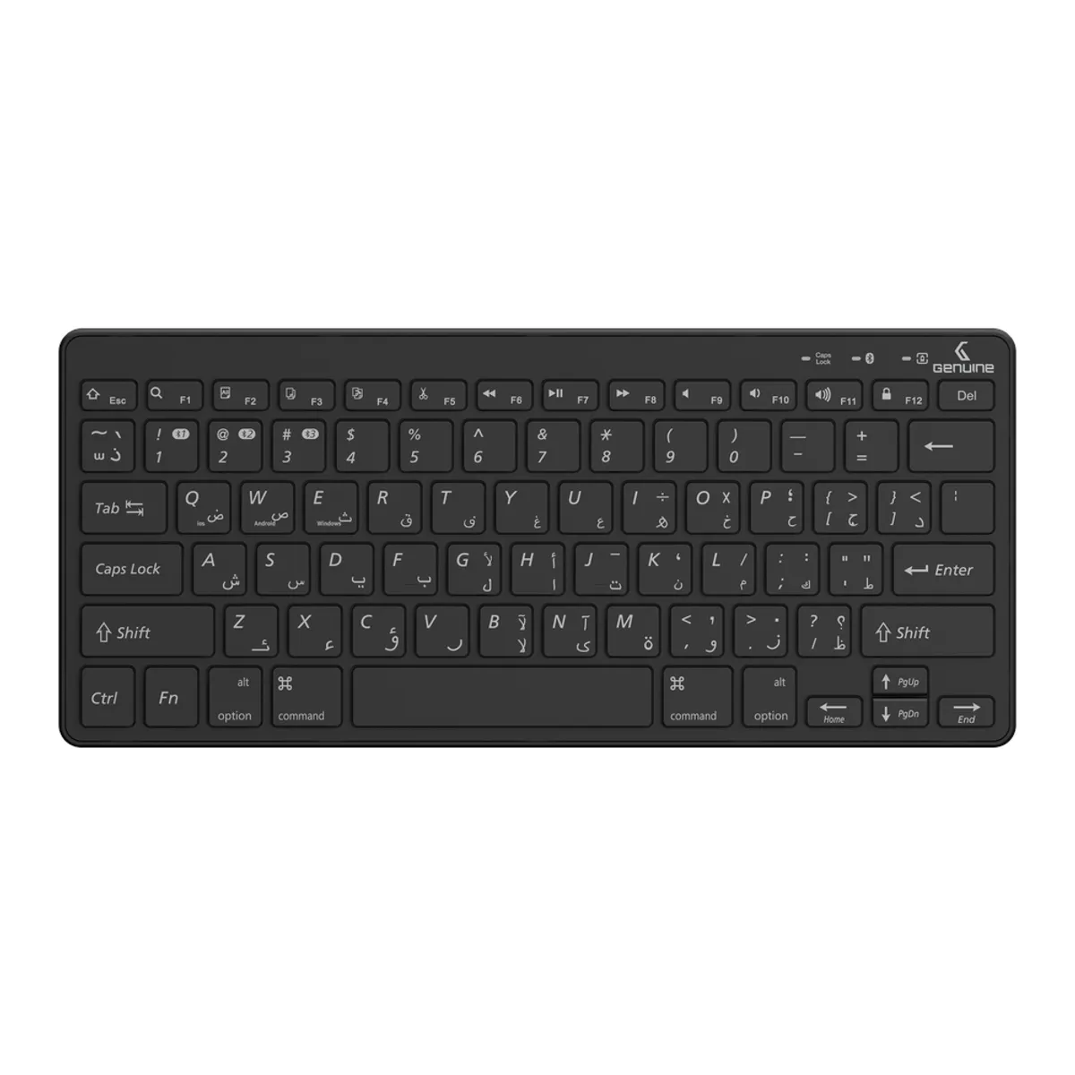 Genuine Mini Bluetooth Keyboard Arabic & English, Wireless Range up to 10m, Fn Shortcut Keys, Non-Slip Rubber Base, Powered by 2 x AAA Batteries, Black, 1 Year Warranty | GN-K10BT