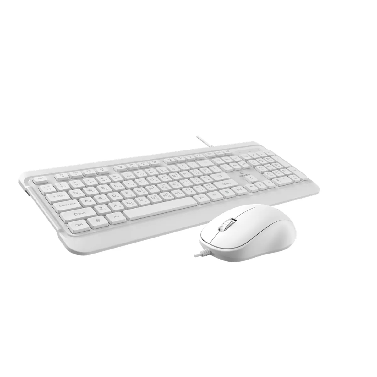 Genuine GN-KM2000 Wired English & Arabic Keyboard & Mouse Combo, Full-Size Low Profile Keyboard with 113 Keys, Spill-Resistant Design, 9 Multimedia Keys, Durable up to 10 Million Keystrokes, 1000 DPI Optical Mouse with Ergonomic Design, USB 2.0, White, 1 Year Warranty | GN-KM2000WT