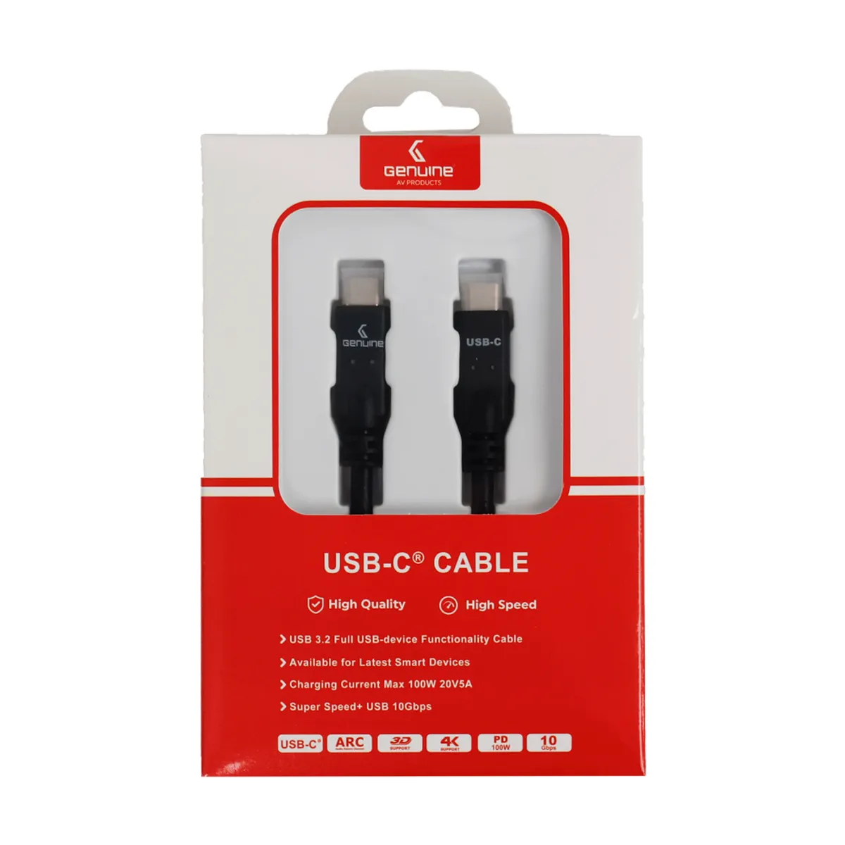 Genuine USB 3.2 Gen2 Cable, Cable Length 3M, 100W, 10Gps Data Transfer Speed, Black, 1 Year Warranty | GN-USBC3M-BK