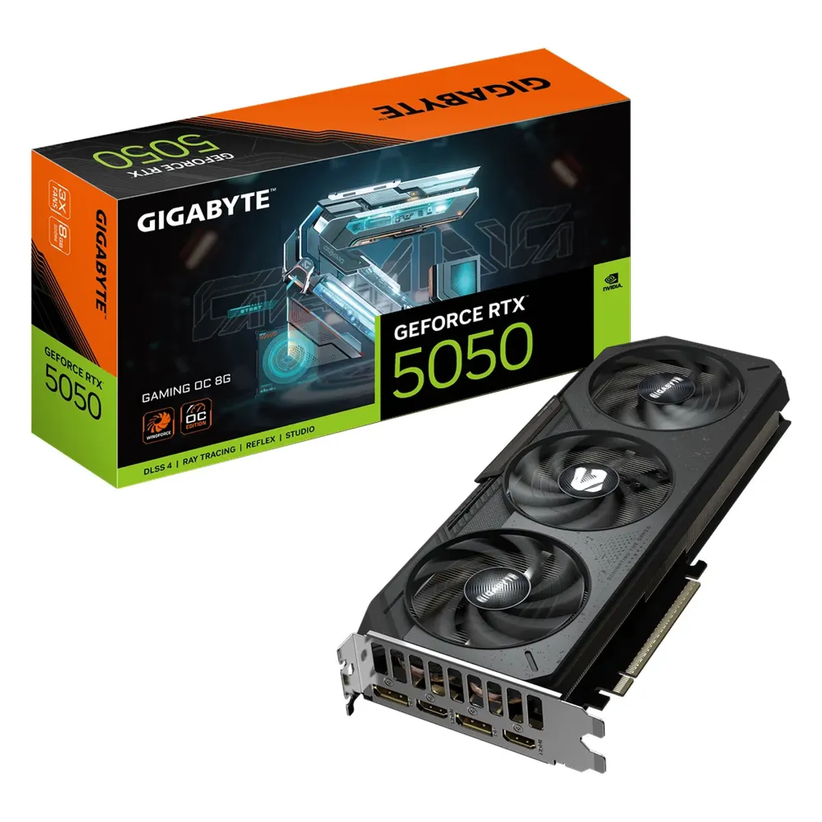 Gigabyte GAMING OC GeForce RTX 5050 Graphics Card, GDDR6 8GB 128-bit Memory, HDMI 2.1b & DP 2.1b Outputs, PCI Express 5.0, 2632 MHz Core Clock, 20 Gbps​ Memory Clock, Triple Windforce Hawk Fans, 1 Year Warranty | GV-N5050GAMING-OC-8GD