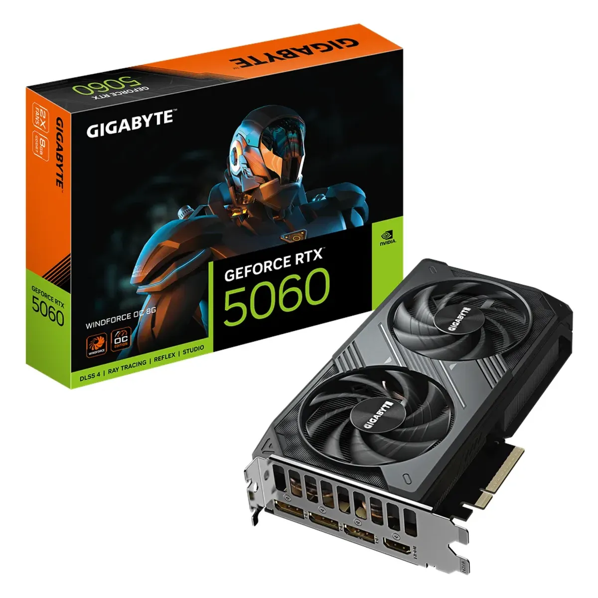 Gigabyte WINDFORCE OC GeForce RTX 5060 Graphics Card, GDDR7 8GB 128-bit Memory, HDMI 2.1b & DP 2.1b Outputs, PCI Express 5.0, 2512 MHz Core Clock, 28 Gbps Memory Clock, 1 Year Warranty | GV-N5060WF2-OC-8GD