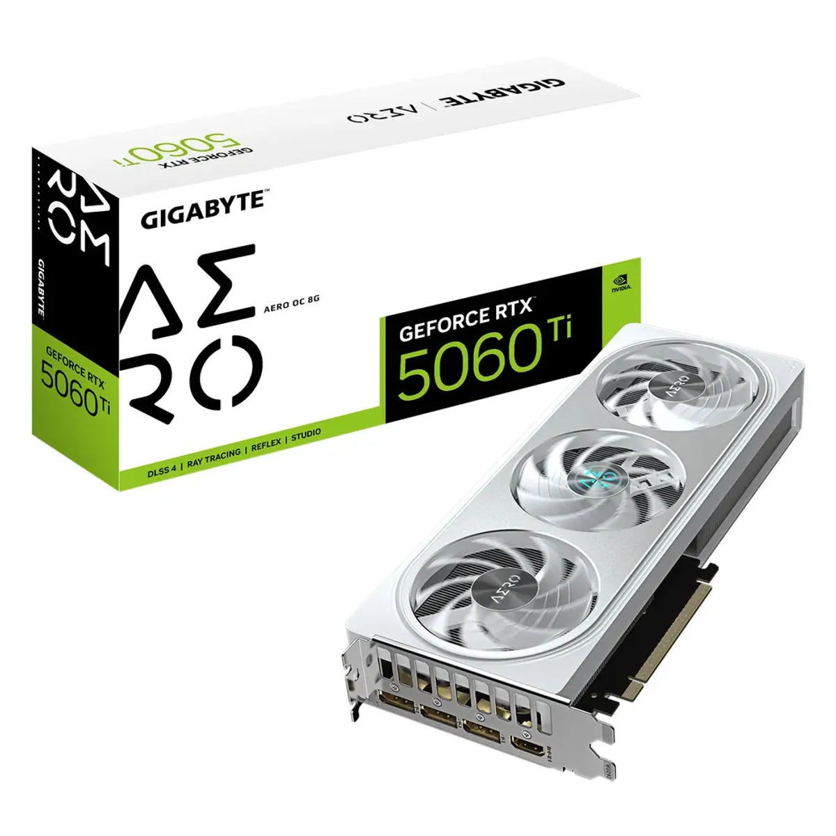 Gigabyte GeForce RTX 5060 Ti AERO OC Graphics Card, GDDR7 8GB 128-bit Memory, HDMI 2.1b & DP 2.1b Outputs, PCI Express 5.0, 2647 MHz Core Clock, 28 Gbps​ Memory Clock, Triple Windforce RGB Hawk Fans, Dual Bios, White, 1 Year Warranty | GV-N506TAERO-OC-8GD