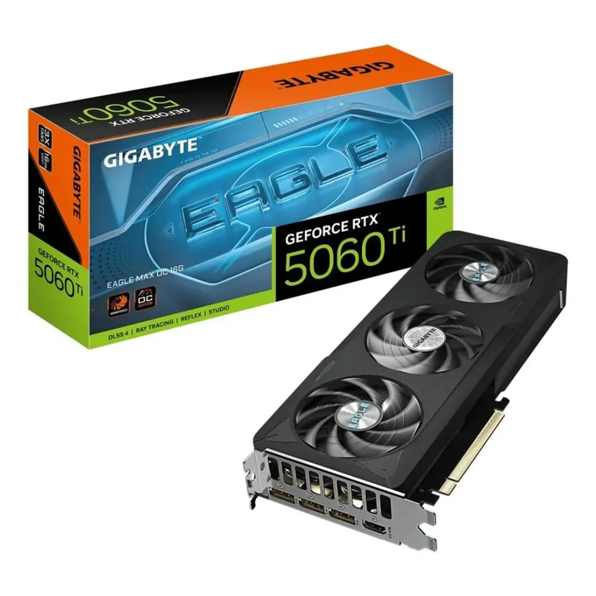 Gigabyte EAGLE MAX OC GeForce RTX 5060 Ti Graphics Card, GDDR7 16GB 128-bit Memory, HDMI 2.1b & DP 2.1b Outputs, PCI Express 5.0, 2617 MHz Core Clock, 28 Gbps​ Memory Clock, Triple Windforce Hawk Fans, 1 Year Warranty | GV-N506TEAGLEMAXOC-16