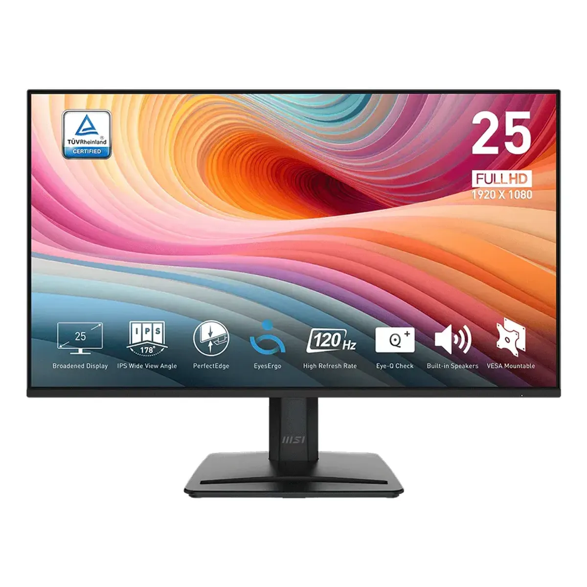 MSI PRO MP251 E2 Business Monitor, 24.5" FHD (1920 x 1080) Resolution, 120Hz, IPS Panel, 1ms (MPRT) Response Time, HDMI, DisplayPort, D-Sub (VGA), Tilt Adjustable Stand, Black, 1 Year Warranty | 9S6-3PD2CM-015