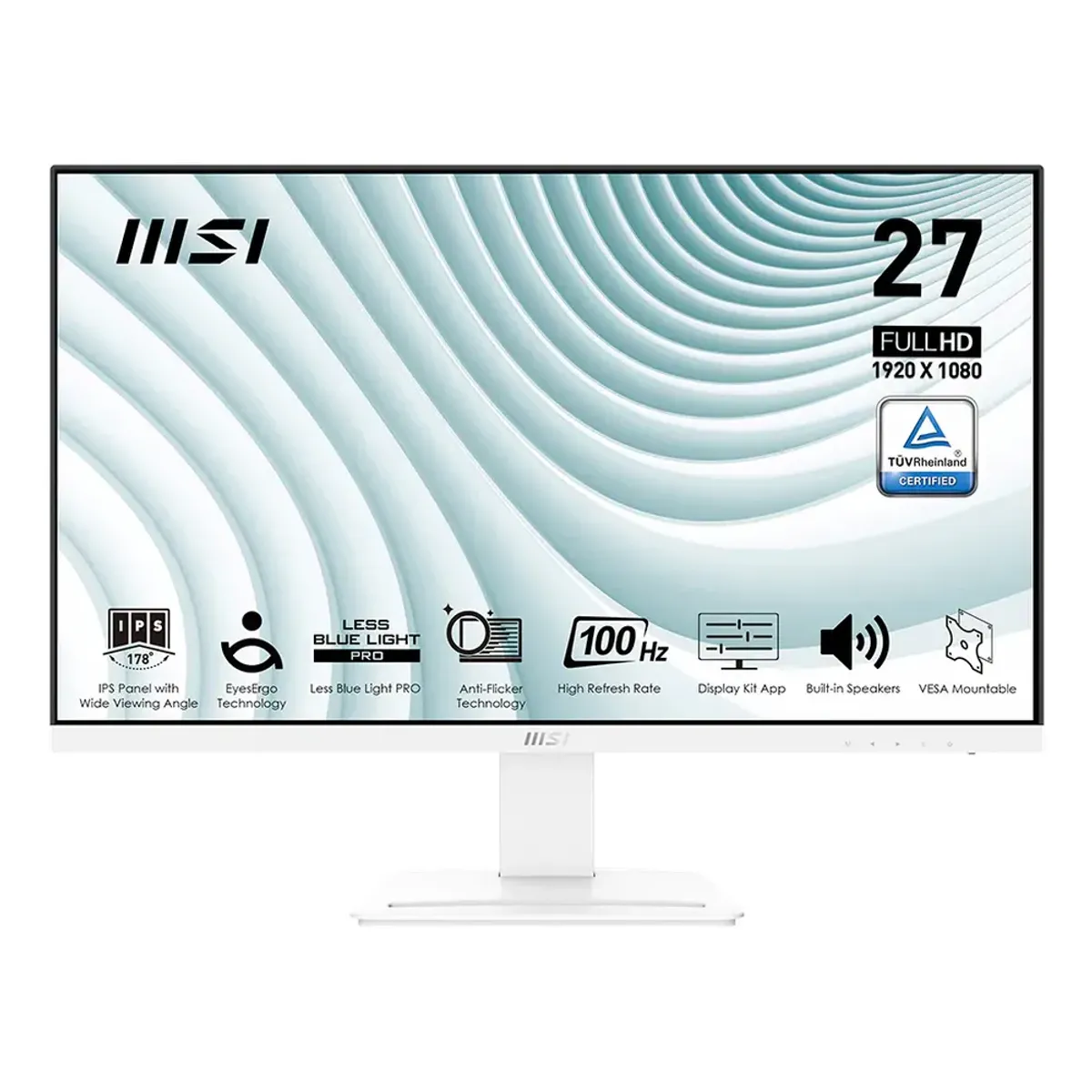 MSI PRO MP273AW Business Monitor, 27" FHD (1920 x 1080) Resolution, 100Hz, IPS Panel, Anti-glare, 1ms (MPRT) Response Time, HDMI, DisplayPort, D-Sub (VGA), Tilt Adjustable Stand, White, 1 Year Warranty | 9S6-3PB4CH-089