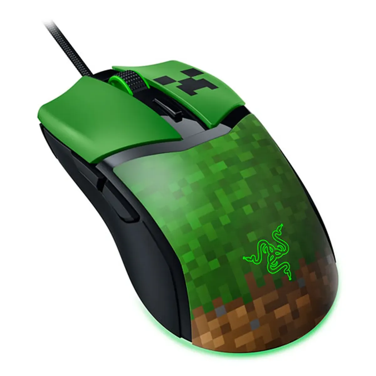 Razer Cobra Minecraft Edition Gaming Mouse, 8500 DPI Optical Sensor, 6 Programmable Buttons, Right-Handed Symmetrical Design, Green & Black, 1 Year Warranty | RZ01-04650200-R3M1
